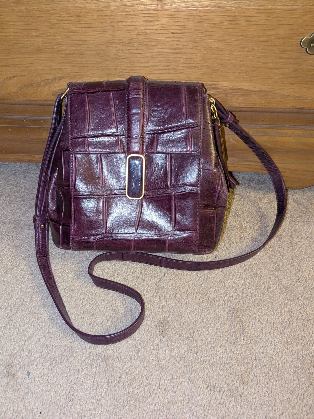 NWT Brahmin Croc-Embossed Crossbody in Plum
